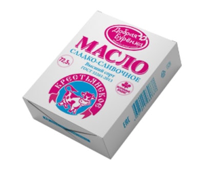 Масло Крестьянское 72,5% Добрая Бурёнка 180г пергамент — оптовые поставки