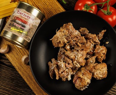 Тушенка из свинины высшего сорта Емельянов 330г ГОСТ 32125-2013 — консервы мясные оптом от производителя