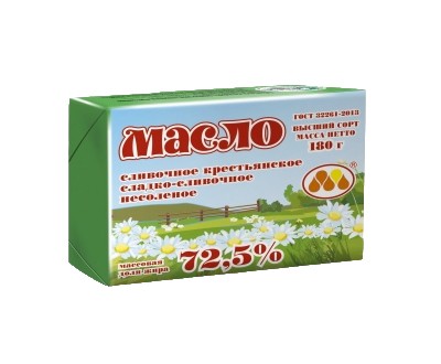 Масло сладко-сливочное Крестьянское ГОСТ 72,5% ЮКМП в фольге 180 гр оптом
