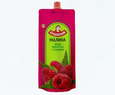 Малина протёртая с сахаром 280 г дой-пак — оптом от Буздякского консервного комбината