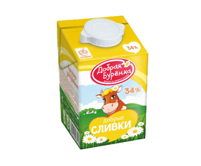 Сливки ультрапастеризованные Добрая Бурёнка 34% TBA 500г — оптом дистрибьютор