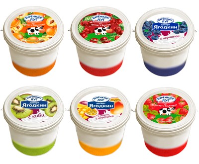 Десерты сметанные двуслойные Ягодкин 7,2% в ассортименте, ведро 3 кг — оптом, дистрибьютор