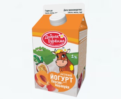 Йогурт Добрая Бурёнка персик-маракуйя 1% Пюр-пак 450г — оптовые поставки в Московской, Рязанской, Тульской области