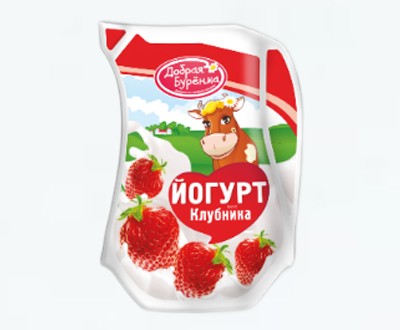 Йогурт Добрая Бурёнка клубника 2,5% кувшин 900г — оптом, дистрибьютор Саратовского молочного комбината