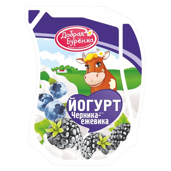 Йогурт питьевой Добрая Бурёнка черника ежевика 2,5% 900 г — оптом