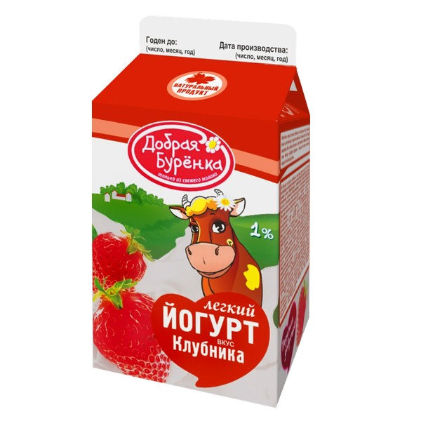 Йогурт питьевой Добрая Бурёнка клубника 1% 450 г — оптом