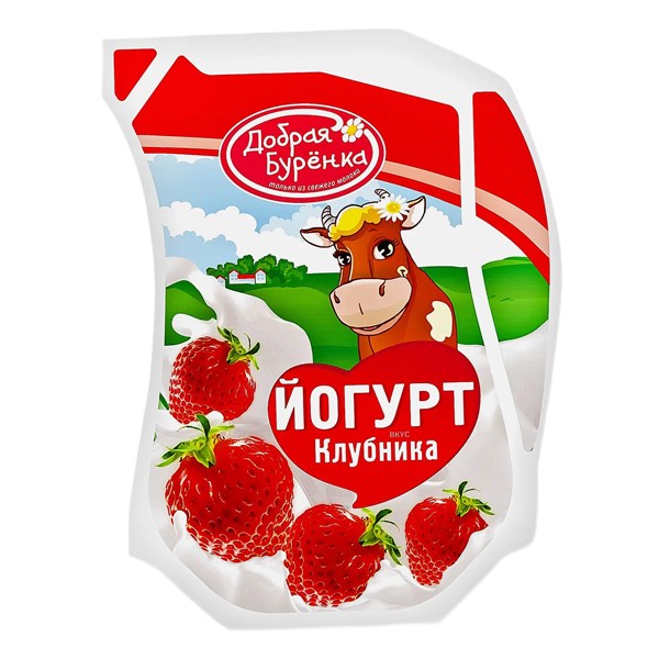Йогурт питьевой Добрая Бурёнка клубника 2,5% 900 г — оптом