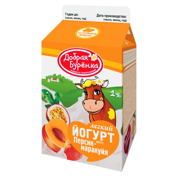 Йогурт питьевой Добрая Бурёнка персик маракуйя 1% 450 г — оптом