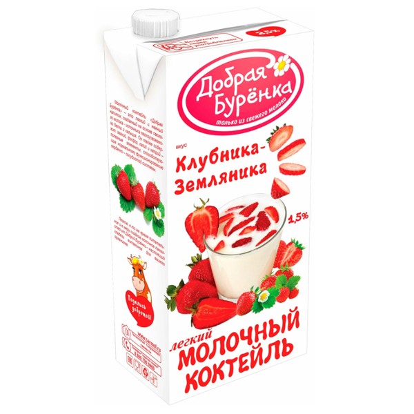Молочный коктейль Добрая Бурёнка клубника земляника 1,5% 950 г — оптом