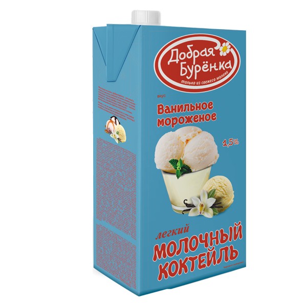 Молочный коктейль Добрая Бурёнка ванильное мороженое 1,5% 950 г — оптом