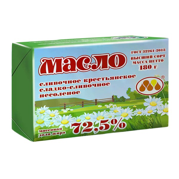 Масло сливочное Крестьянское ЮКМП ГОСТ 72,5% 180 г — оптом