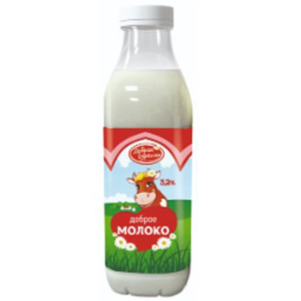 Молоко «Добрая Бурёнка» пастеризованное ГОСТ 3,2% 900мл