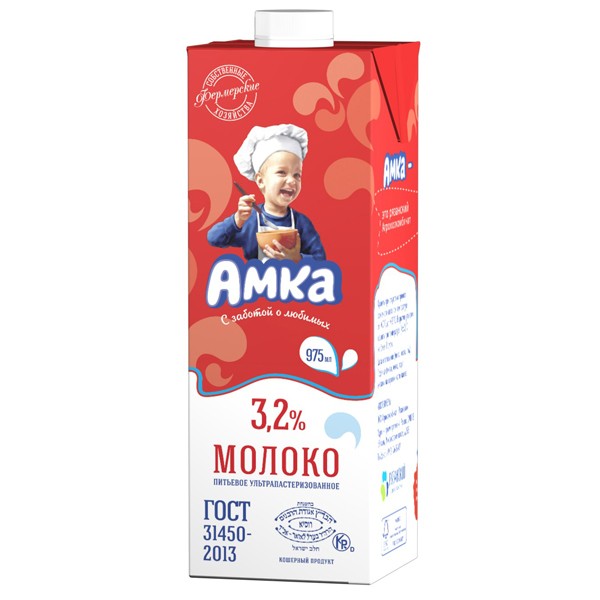 Молоко «Амка» ультрапастеризованное 3,2% 975мл