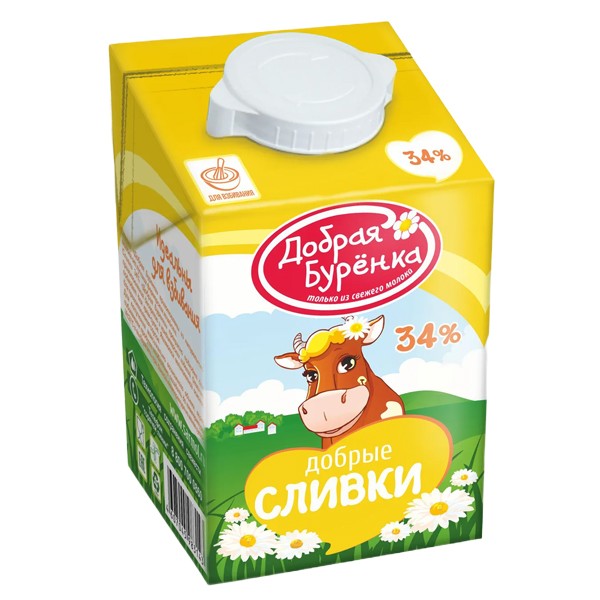 Сливки ультрапастеризованные Добрая Бурёнка 34% 500 г — оптом