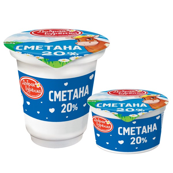 Сметана Добрая Бурёнка 20% 180 г и 300 г — оптом